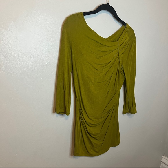 Chic Olive Green Draped Women's Blouse - Picture 2 of 10